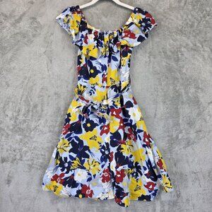 Zara Basic Dress Womens XS Multicolor Off Shoulder Ruffle Linen Summer Floral
